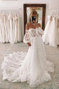 Robe de mariée bustier en dentelle avec manches bouffantes amovibles WD640