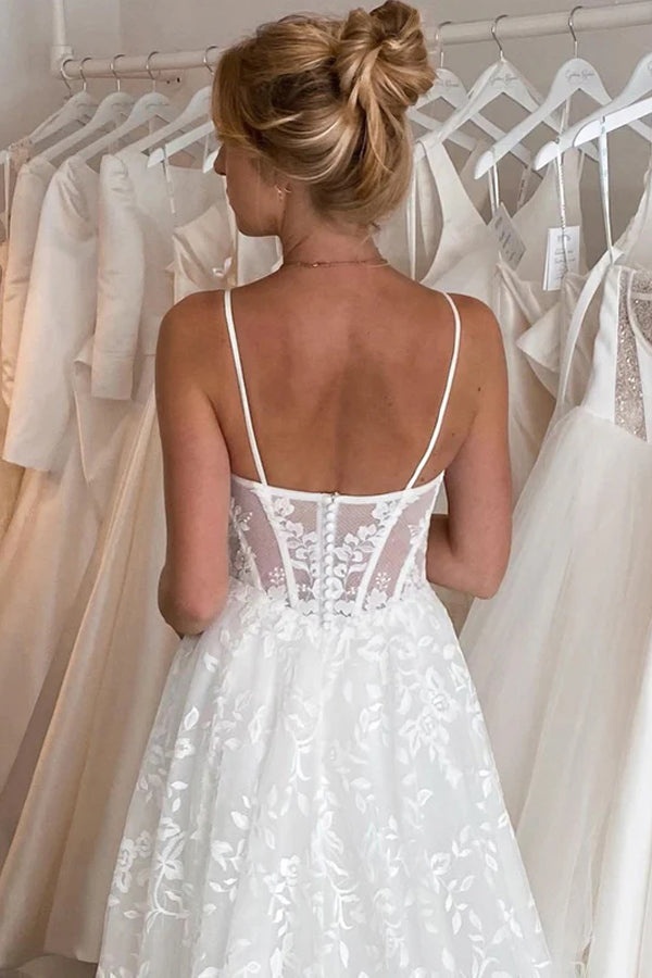 Robe de mariée bustier en dentelle avec manches bouffantes amovibles WD640