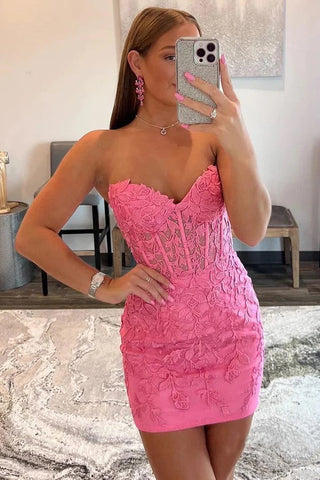 Robe moulante rose à appliqués en forme de cœur pour le bal de promo PD517