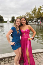 Sweetheart Metallic Pleated Emerald Green Long Prom Dress