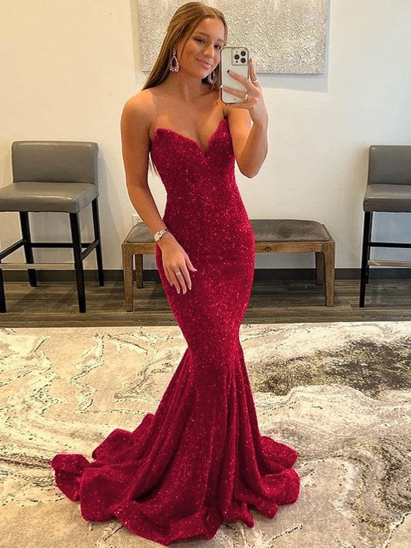 Vestidos de fiesta con escote corazón y cola de cepillo SYP24