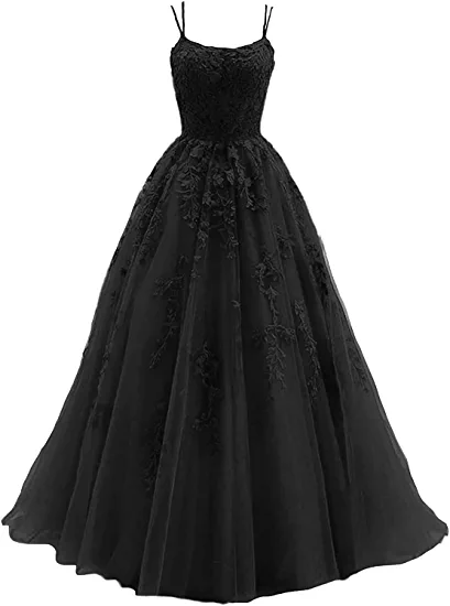 Robe de bal à fines bretelles, ornée d'appliques en dentelle, robe de mariée longue en tulle, style princesse, robe de soirée formelle Y1202