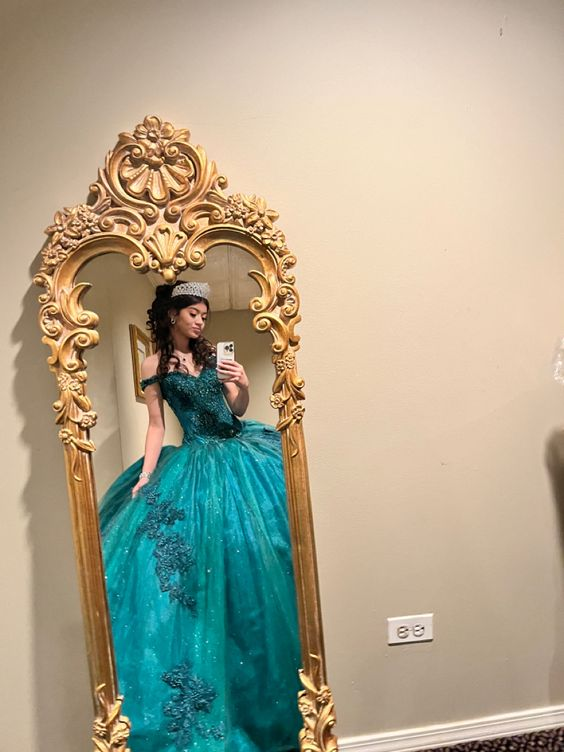 Vestido de gala verde esmeralda con hombros descubiertos, vestido para quinceañera, vestido para fiesta de cumpleaños número 18 Y6499