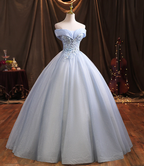 Robe de bal longue en tulle bleu et dentelle Y1293