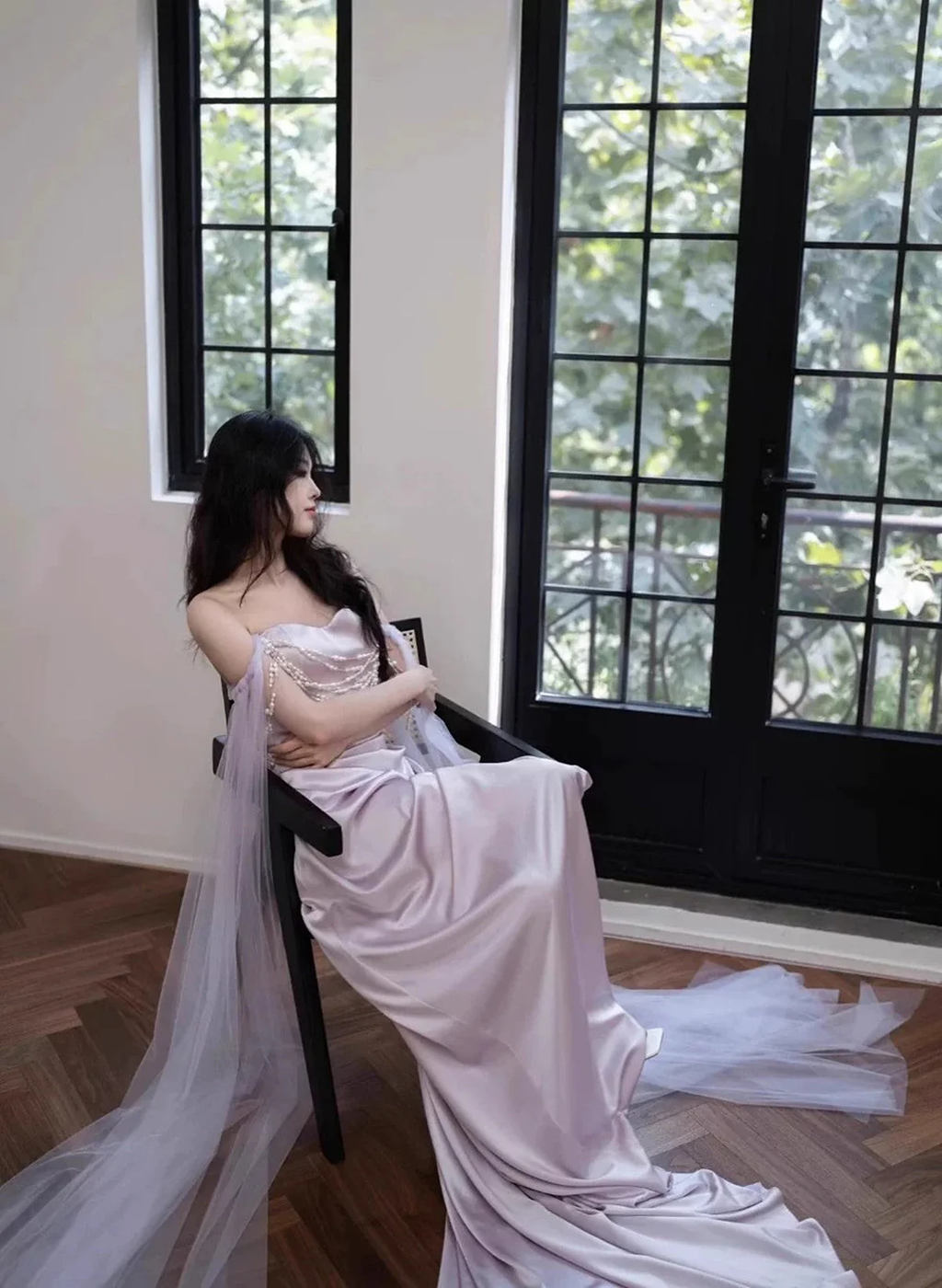 Light Purple Satin Long Evening Dress Sweetheart Prom Dress Y8312