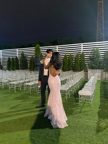 Robe de bal rose esthétique, robe de soirée dos nu Y3001