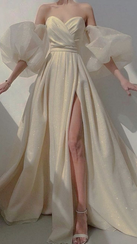 Robes de bal sexy à manches bouffantes, robes de soirée à paillettes, robes de bal en tulle avec traîne Y4684