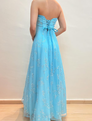 Shiny Strapless Sequins Evening Dress Blue A Line Prom Dress Y8140