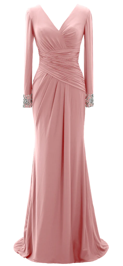 Vestido largo de noche para la madre de la novia, manga larga, escote en V, modelo Y785