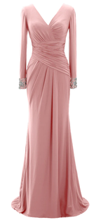 Vestido largo de noche para la madre de la novia, manga larga, escote en V, modelo Y785