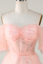 Blush Tulle Off The Shoulder Short Homecoming Dress Y2616