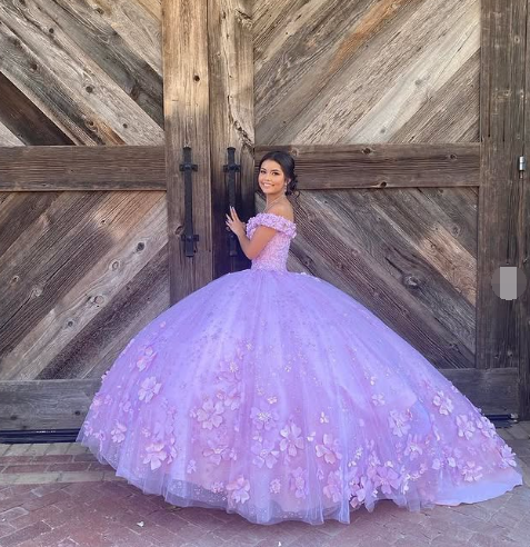 Vestido de gala de lujo color lavanda con hombros descubiertos, vestido para quinceañera, vestido de princesa Y7182