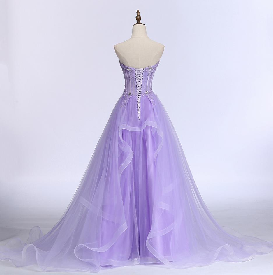 Vestido largo de noche de encaje lila claro de New Sweet Banquet. Elegante vestido de novia sin tirantes, corte en A, para baile de graduación o fiesta formal (Y1845).
