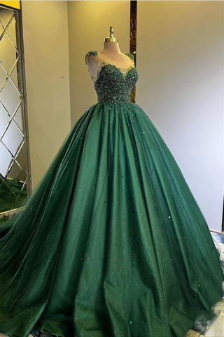 Impresionante vestido de princesa de tul verde para baile de graduación, vestido para quinceañera Y5405