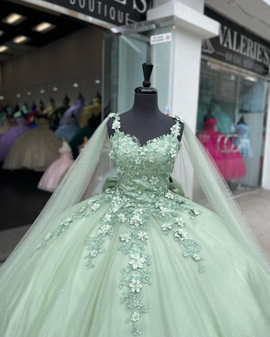 Robe de bal vert sauge avec appliques, robe de Sweet 16, robe de Quinceañera Y2319
