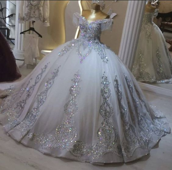 Robe de bal argentée brillante pour quinceañera, robe de soirée pour 16 ans, référence Y6293