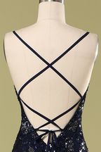 Vestido de noche azul marino con lentejuelas y cuentas, elegante vestido de graduación Y1832