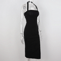 Vestido de fiesta negro de mujer con cuello halter y abertura, sexy vestido de noche negro sin mangas Y1161