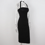 Vestido de fiesta negro de mujer con cuello halter y abertura, sexy vestido de noche negro sin mangas Y1161