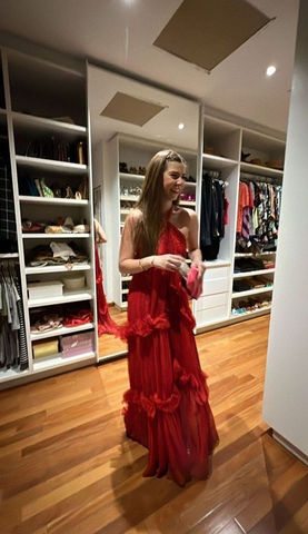 Elegante vestido largo de noche rojo, vestido de fiesta rojo Y6138