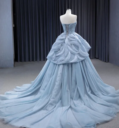Vestido de princesa azul con escote corazón y tul, vestido de baile azul, vestido de hada azul Y6472