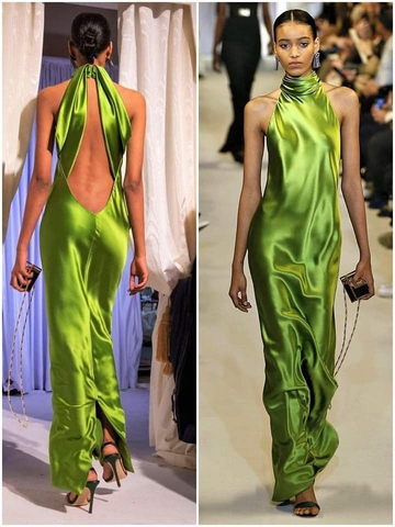 Green Mermaid High Neckline Backless Prom Dress Evening Dress Y8490