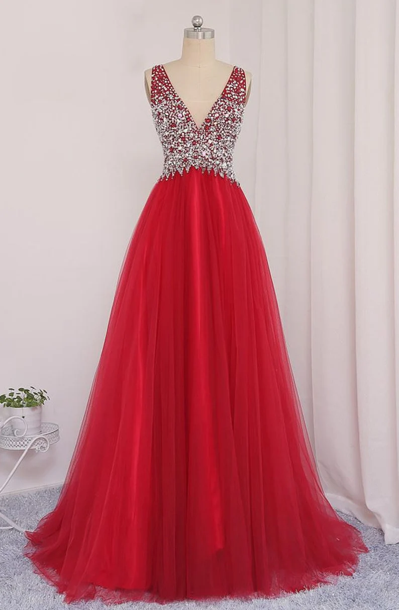 Vestido de fiesta con escote en V, falda de tul, vestido de noche, vestido de graduación, vestido formal, vestidos para baile de graduación, vestido para ocasiones especiales Y792