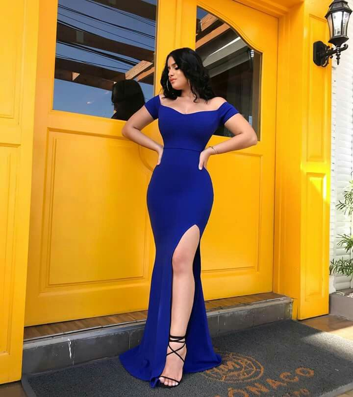 Vestido de noche con hombros descubiertos y abertura alta, vestido de dama de honor Y5209