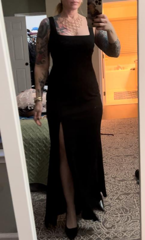 Simple Square-Neck White Satin Side Slit Long Evening Dress Formal Prom Dress Y8455