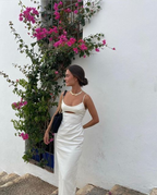 Robe de soirée longue blanche à fines bretelles Y7201