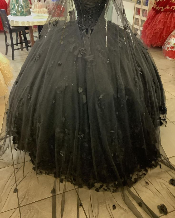 Robe de bal noire pour quinceañera avec fleurs, robe pour Sweet 16 Y5753