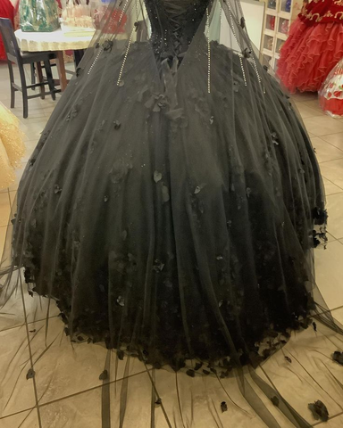Vestidos de quinceañera de baile negro con flores, vestidos de 16 años Y5753