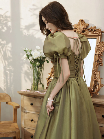 Robe de bal longue en tulle vert simple à col en V, Robes de soirée vertes Y1872