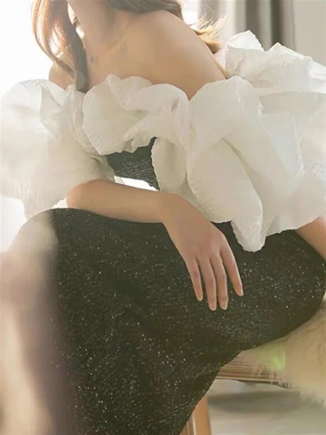 Gothic Black And White Evening Dress With Ruffles Formal Dress Y4383