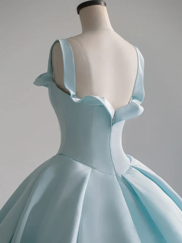 Vestido largo de baile azul satinado, vestido azul para quinceañera Y392