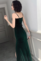 Robe de bal longue en velours vert foncé à col en V simple, robe de soirée formelle en velours vert foncé pour remise de diplômes Y2926