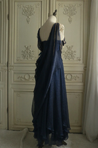 Vintage Navy Blue Chiffon A Line Prom Dress Evening Dress Y8292