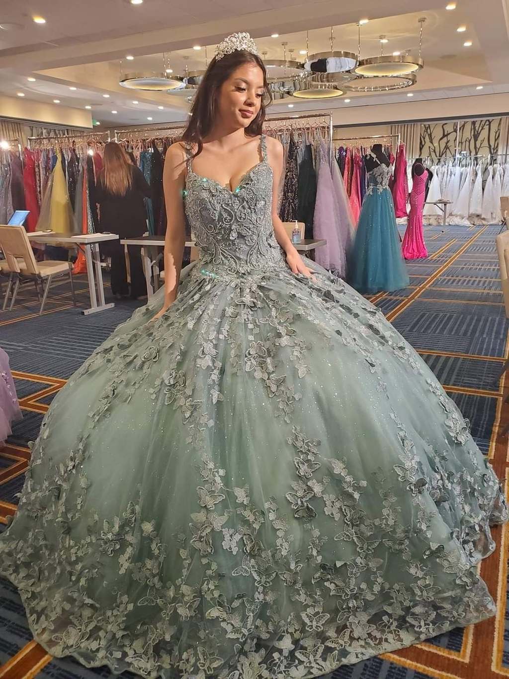 Vestido de gala con apliques de mariposas glamorosas, vestido para quinceañera, vestido de princesa Y2361