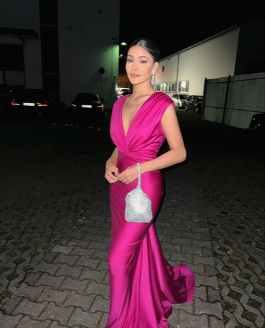 Vestido de noche de sirena con escote en V sexy, vestido de gala Y5260