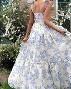 Robe de soirée de bal trapèze en mousseline à motif floral spécial Y6721