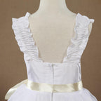 Vestido de niña de las flores de corte A, de tafetán a juego con tul, largo hasta la rodilla, escote cuadrado, tirantes, sin mangas