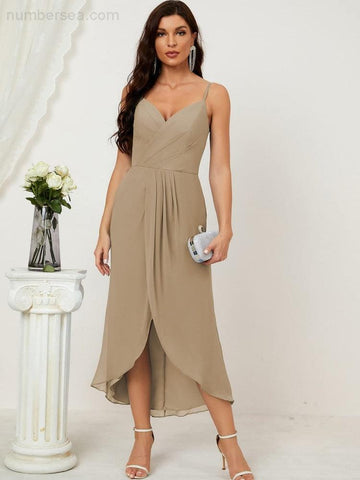 Vestido de dama de honor de gasa con escote en V y abertura media, vestido formal de fiesta, vestido de bienvenida 2803 