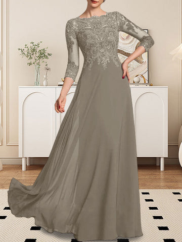 A-line Scoop Floor-Length Lace Chiffon Mother of the Bride Dress With Sequins