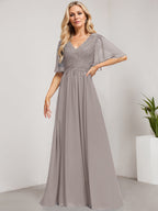 Vestido de novia de corte A, escote en V, largo hasta el suelo, de gasa de encaje con lentejuelas para la madre de la novia 