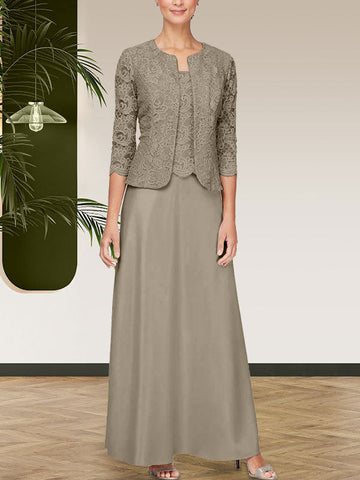 Glitter Lace & Satin Skirt Jacket Dress with Open Jacket