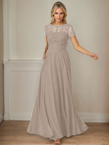 Dark Navy A-Line Boatneck Sequins Chiffon Dress