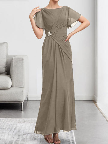 A-line Scoop Ankle-Length Chiffon Mother of the Bride Dress With Beading Pleated