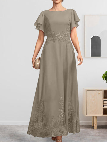 A-line Scoop Ankle-Length Lace Chiffon Mother of the Bride Dress With Sequins
