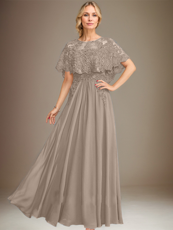 Vestido de novia de corte línea A, escote barco, largo hasta el suelo, de gasa de encaje con apliques de lentejuelas para la madre de la novia 