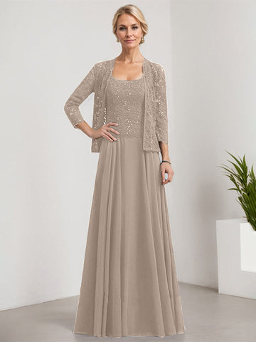 A-line Square Floor-Length Lace Chiffon Mother of the Bride Dress With Sequins